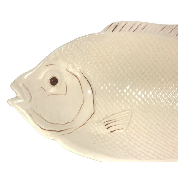 Vintage Hand Painted White Porcelain Fish Serving Dish 15 in - Picture 2 of 4